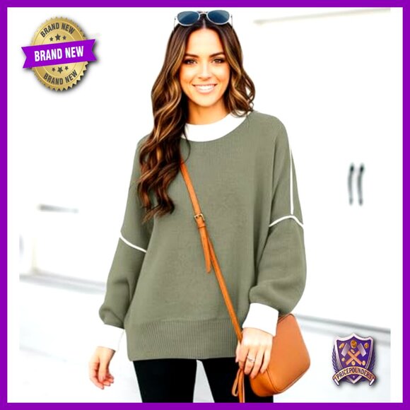 Oversized Batwing Sleeve Pullover Sweater, Viscose Nylon Knit, Chunky Fall Top - Picture 3 of 7